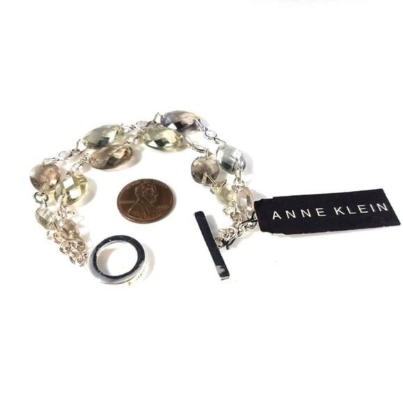 Anne Klein Faceted Bead Bracelet Silver Tone Rhinestone Toggle Clasp NWT - Picture 9 of 10